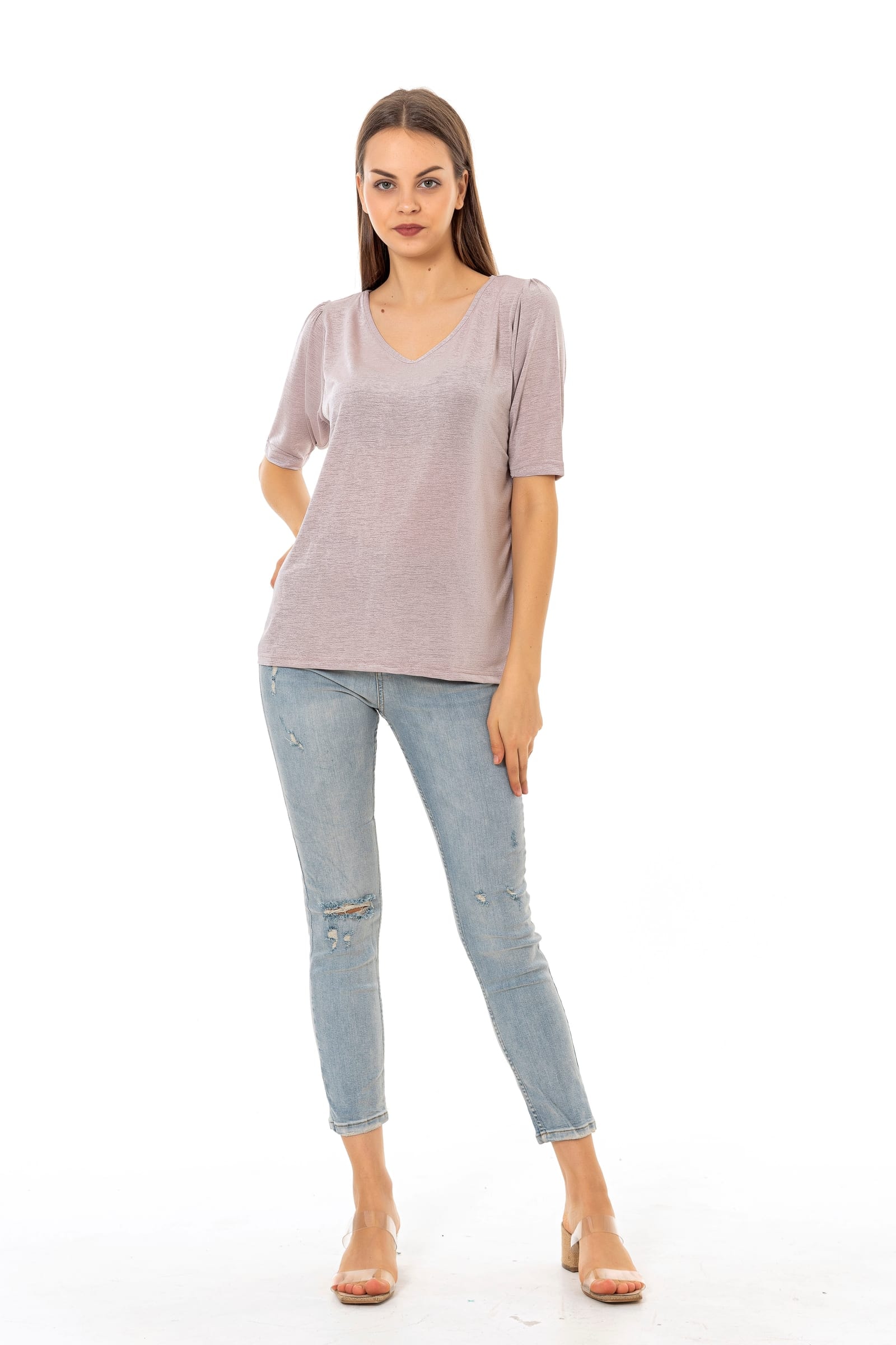V-Neck T-Shirt With Shoulder Detail